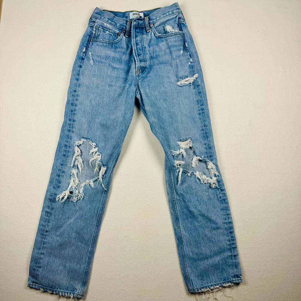 AGOLDE Los Angeles Distressed Light Wash Blue Denim Jeans Size 24